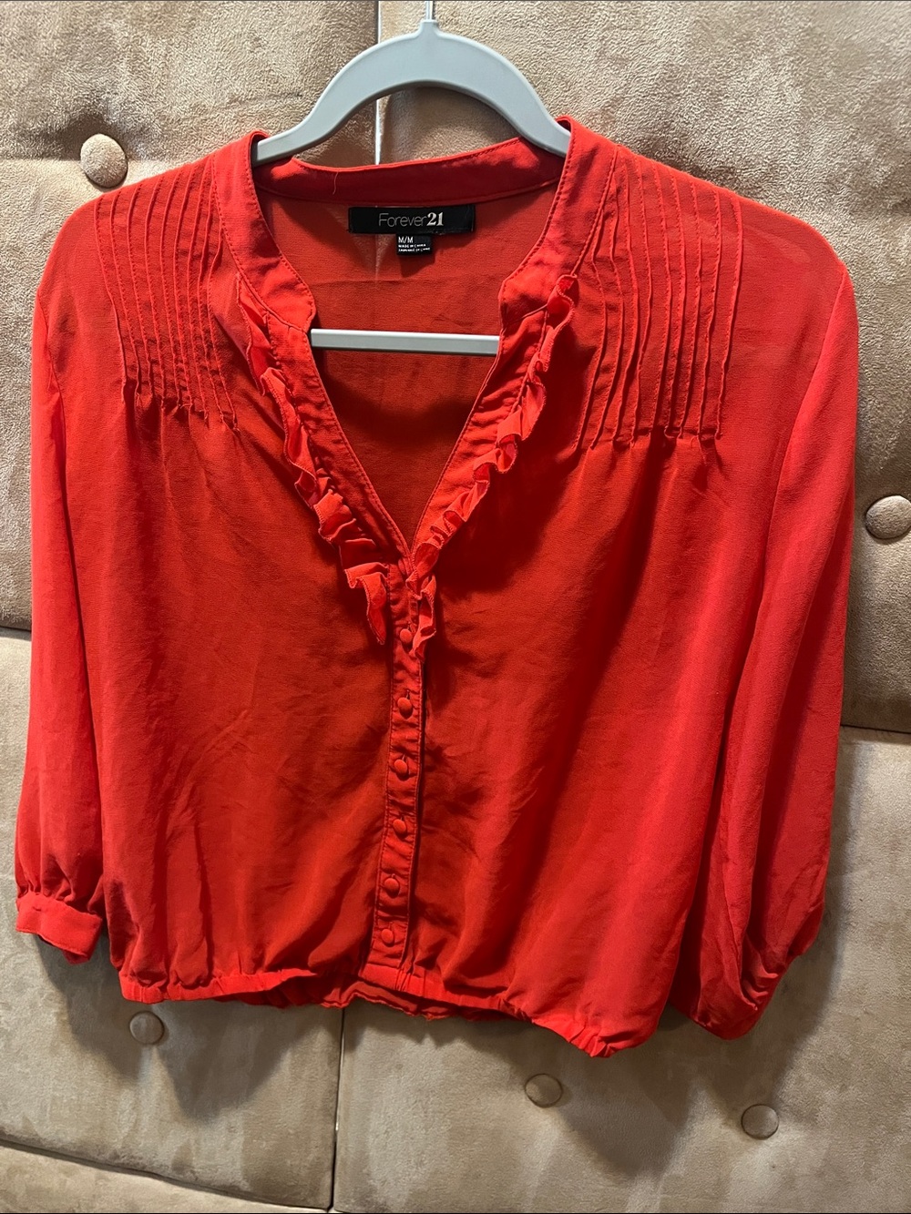 Forever 21 Red Ruffle-Trim Button Front Blouse